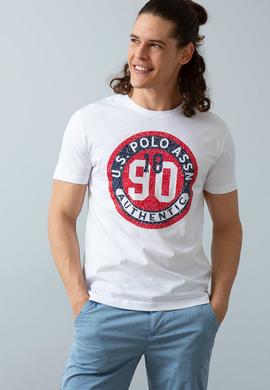 Erkek Beyaz Bisiklet Yaka T-Shirt