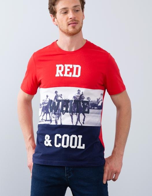 Erkek Kırmızı Bisiklet Yaka T-Shirt