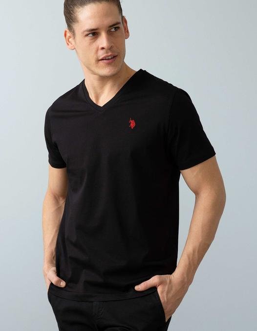 Erkek Siyah V-Yaka T-Shirt Basic