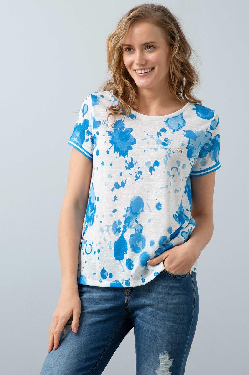 Kadın Mavi Bisiklet Yaka T-Shirt