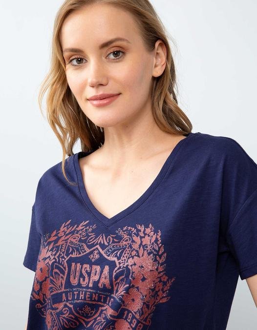 Kadın Lacivert V - Yaka T-Shirt