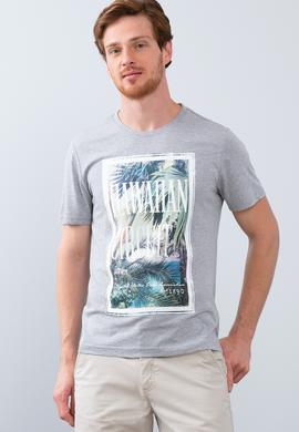 Erkek Gri Melanj Bisiklet Yaka T-Shirt