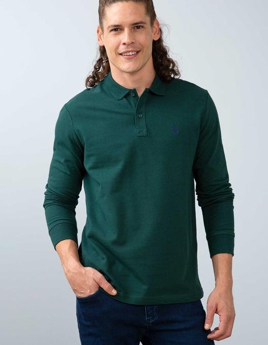 Erkek Koyu Yeşil Polo Yaka Sweatshirt Basic