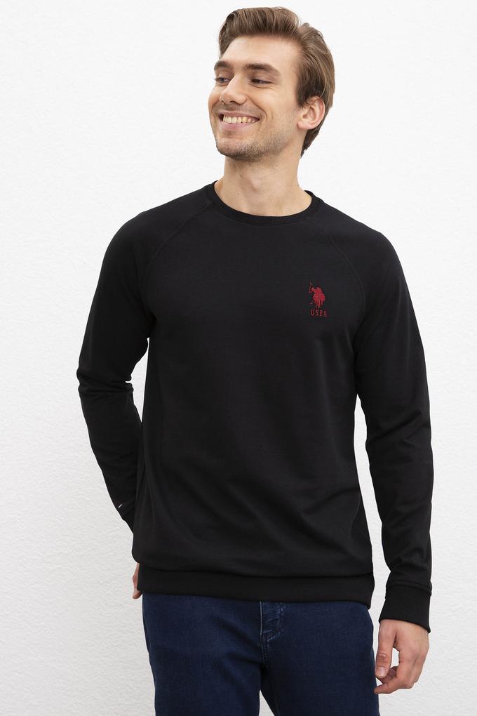 Erkek Siyah Bisiklet Yaka Sweatshirt Basic