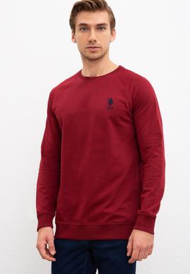 Erkek Bordo Bisiklet Yaka Sweatshirt Basic