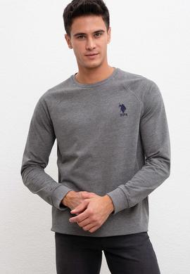 Erkek Antrasit Melanj Bisiklet Yaka Sweatshirt Basic
