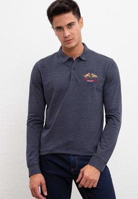 Erkek Lacivert Polo Yaka Sweatshirt