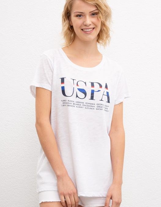 Kadın Beyaz Bisiklet Yaka T-Shirt