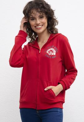 Kadın Kırmızı Kapüşonlu Sweatshirt