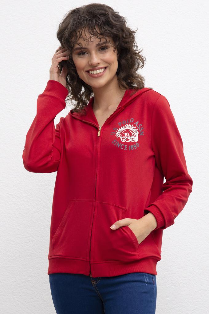 Kadın Kırmızı Kapüşonlu Sweatshirt