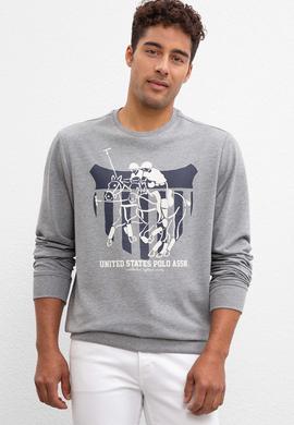 Erkek Gri Melanj Bisiklet Yaka Sweatshirt