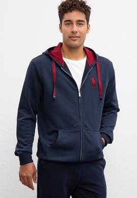 Erkek Lacivert Kapüşonlu Fermuarlı Sweatshirt