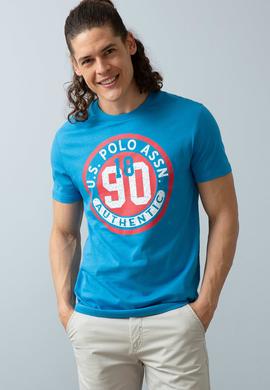 Erkek İndigo Bisiklet Yaka T-Shirt