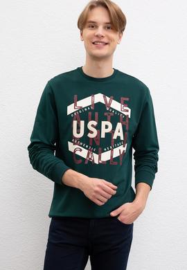 Erkek Koyu Yeşil Bisiklet Yaka Sweatshirt