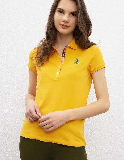 Kadın Sarı Polo Yaka T-Shirt Basic