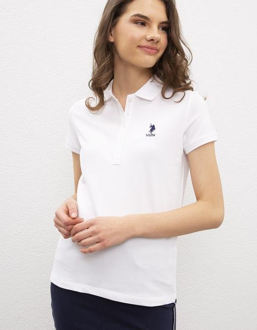 Kadın Beyaz Polo Yaka T-Shirt Basic