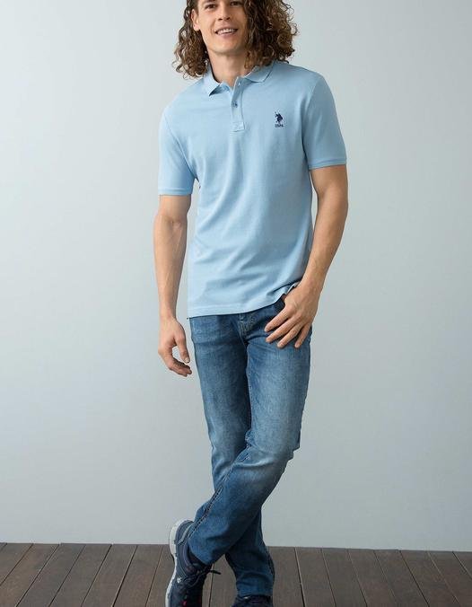 Erkek Açık İndigo Polo Yaka T-Shirt Basic