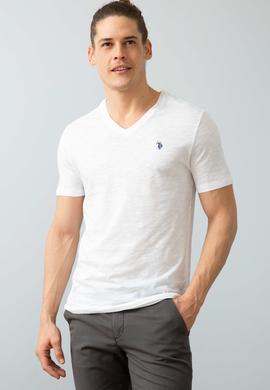 Erkek Beyaz V-Yaka T-Shirt Basic
