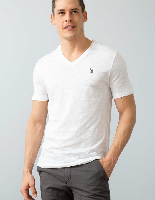 Erkek Beyaz V-Yaka T-Shirt Basic