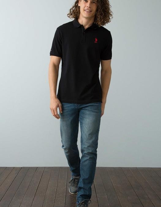 Erkek Siyah Polo Yaka T-Shirt Basic