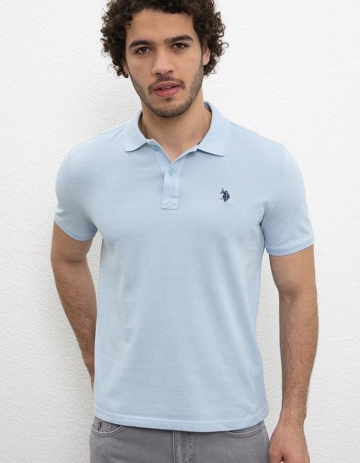 Erkek Açık İndigo Basic Polo Yaka Tişört