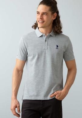 Erkek Gri Melanj Polo Yaka T-Shirt Basic