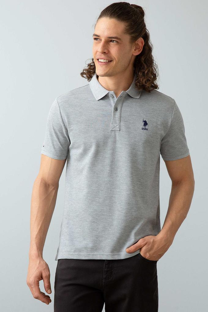 Erkek Gri Melanj Polo Yaka T-Shirt Basic