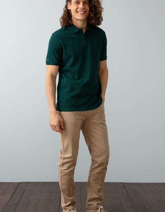 Erkek Koyu Yeşil Polo Yaka T-Shirt Basic
