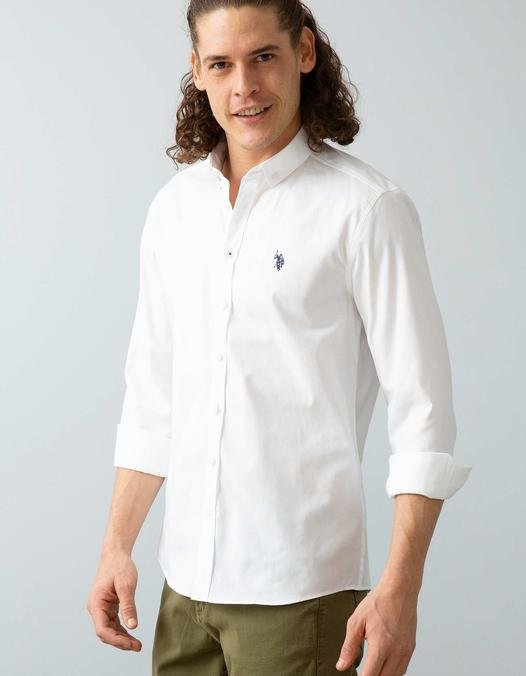 Erkek Beyaz Gömlek Uzunkol Basic