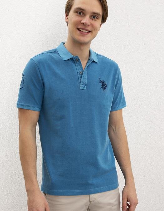 Erkek İndigo Polo Yaka T-Shirt Basic