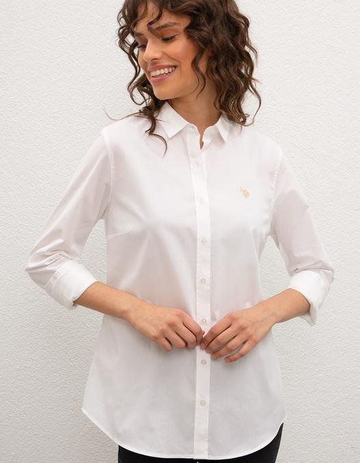 Kadın Beyaz Gömlek Uzunkol Basic