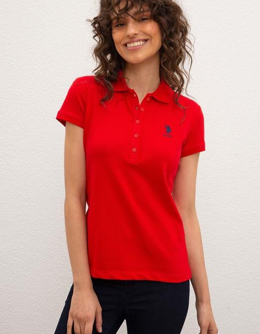 Kadın Kırmızı Polo Yaka T-Shirt Basic