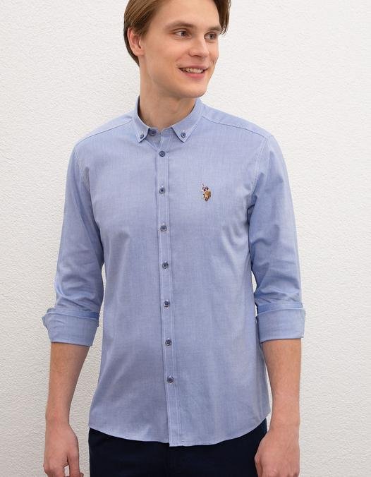 Erkek Koyu Mavi Uzun Kollu Basic Gömlek