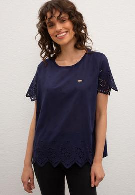 Kadın Lacivert Bisiklet Yaka T-Shirt