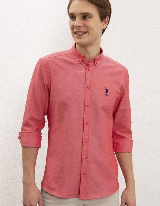 Erkek Kırmızı Uzun Kollu Basic Gömlek