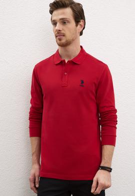 Erkek Kırmızı Polo Yaka Sweatshirt Basic