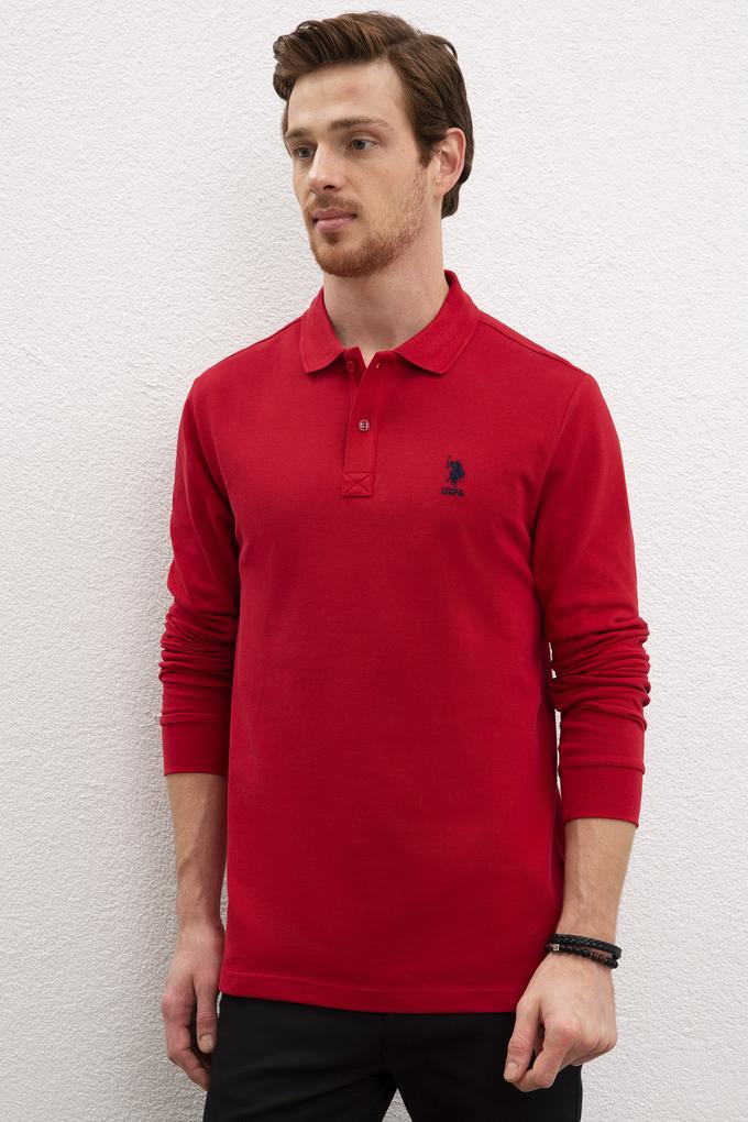Erkek Kırmızı Polo Yaka Sweatshirt Basic