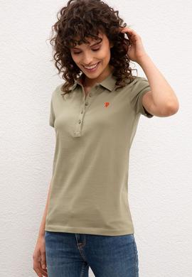 Kadın Haki Polo Yaka Basic Tişört