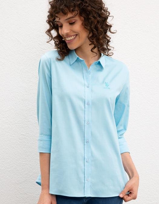Kadın Mavi Gömlek Uzunkol