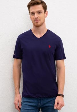Erkek Lacivert V-Yaka T-Shirt Basic