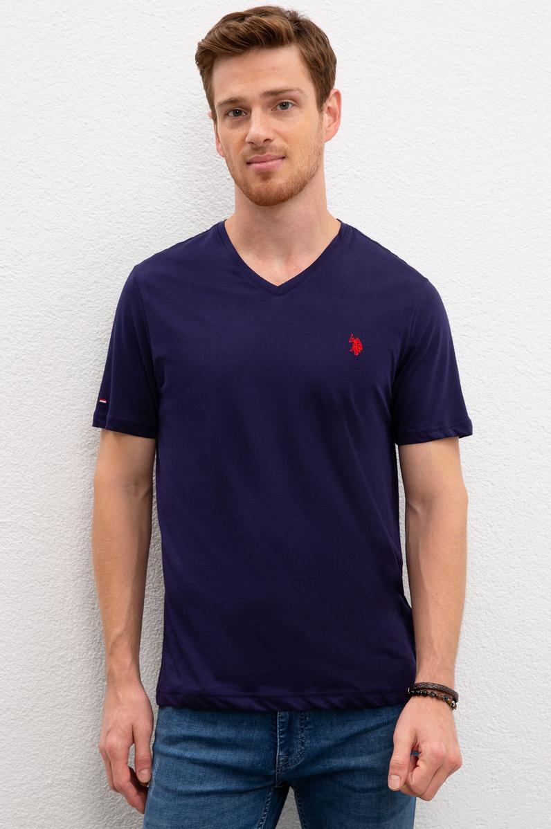 Erkek Lacivert V-Yaka T-Shirt Basic