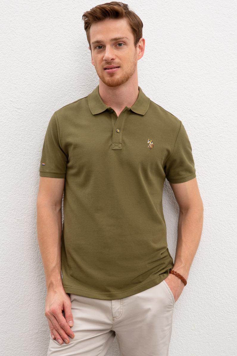 Erkek Koyu Haki Polo Yaka T-Shirt Basic
