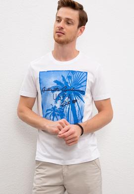 Erkek Beyaz Bisiklet Yaka T-Shirt