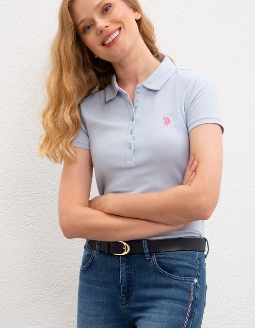 Kadın Açık Mavi Polo Yaka T-Shirt Basic