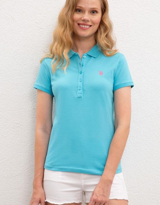 Kadın Turkuaz Basic Polo Yaka Tişört