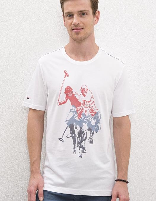 Erkek Beyaz Bisiklet Yaka T-Shirt