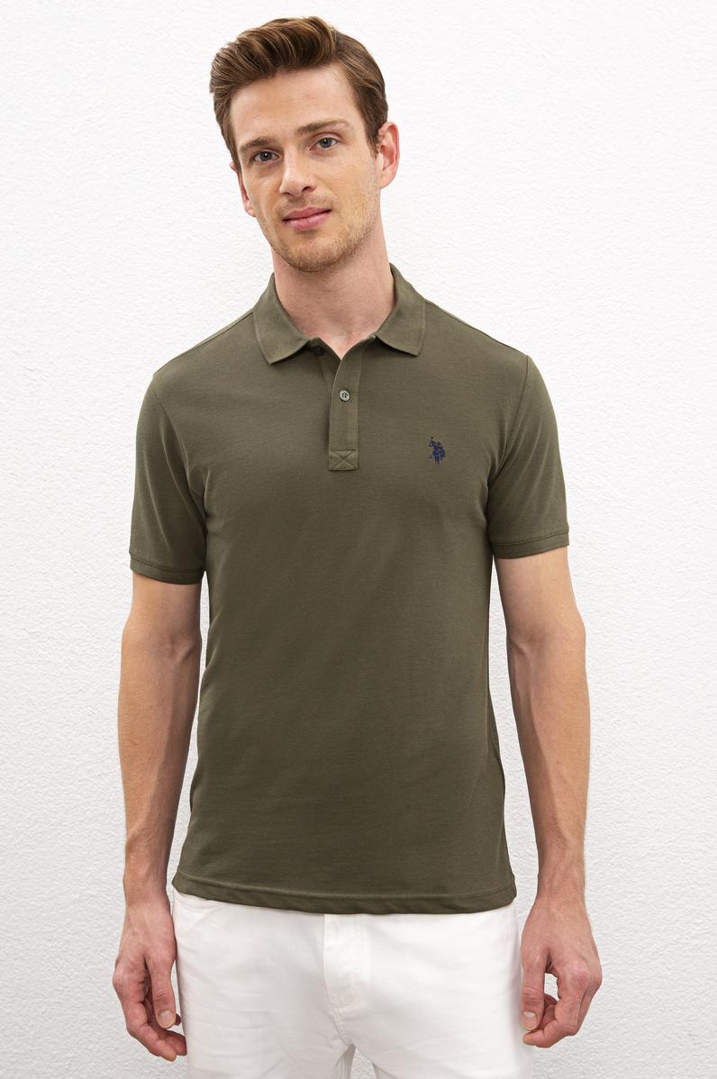 Erkek Koyu Haki Basic Polo Yaka Tişört