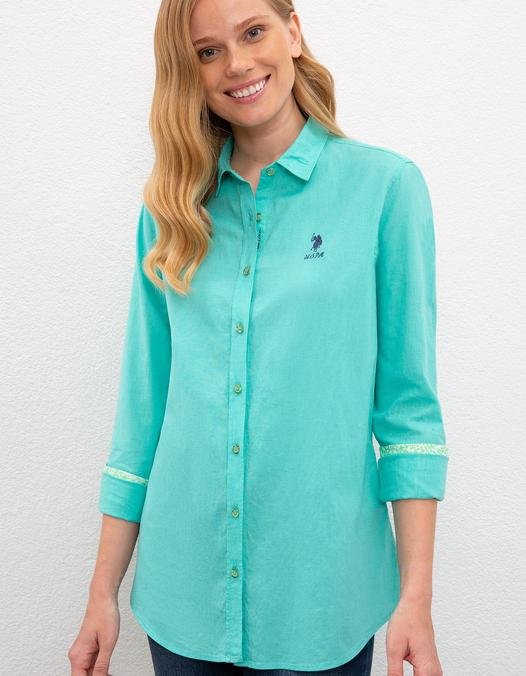 Kadın Yeşil Gömlek Uzunkol Basic