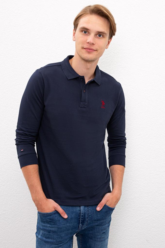 Erkek Lacivert Polo Yaka Sweatshirt Basic