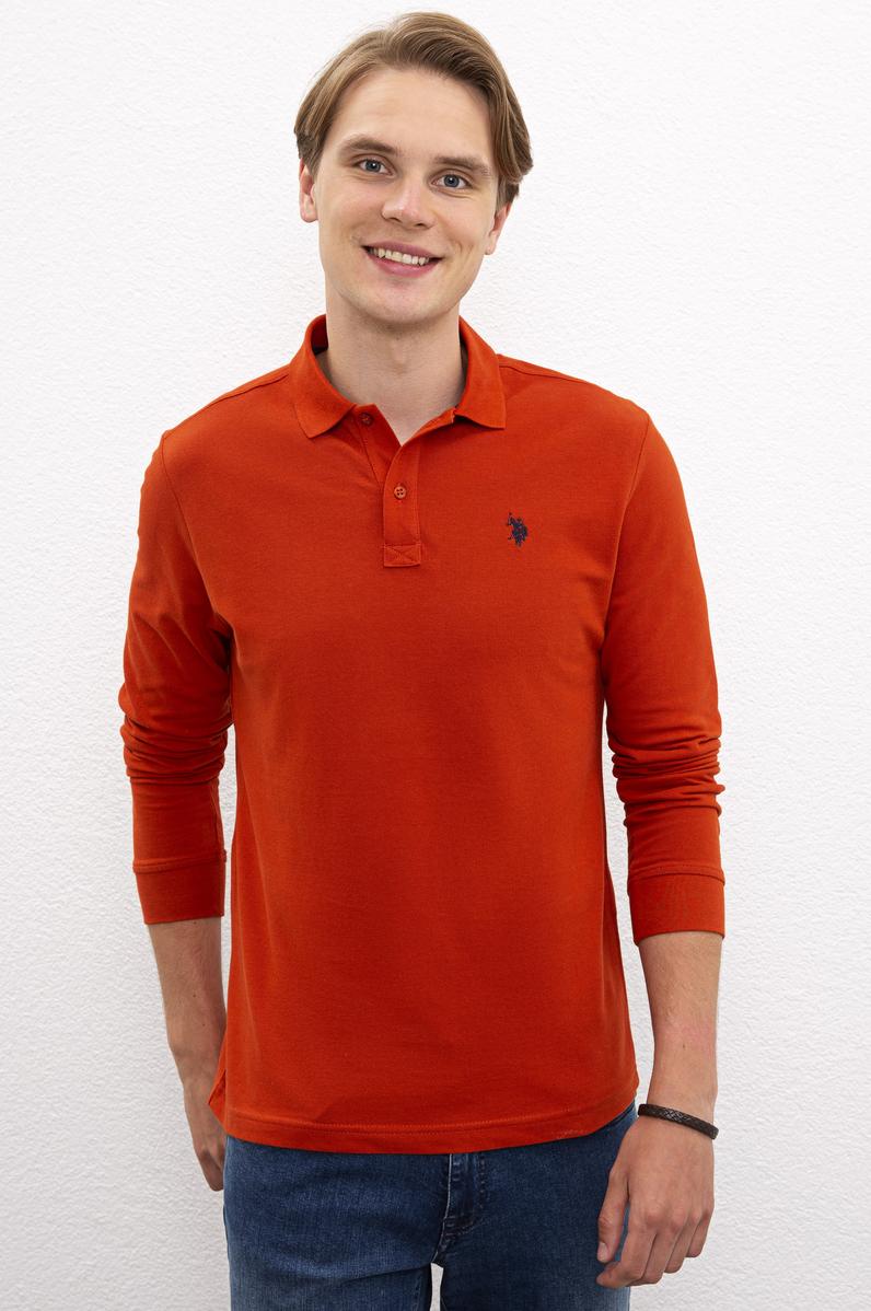 Erkek Turuncu Polo Yaka Sweatshirt Basic